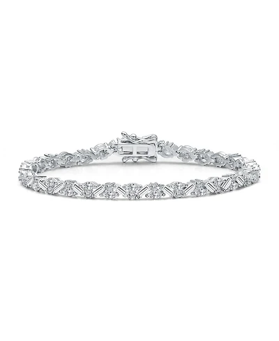 Genevive Sterling Silver White Gold Plated with Clear Cubic Zirconia Mosaic Pattern Statement Bracelet