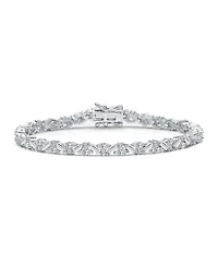 Genevive Sterling Silver White Gold Plated with Clear Cubic Zirconia Mosaic Pattern Statement Bracelet