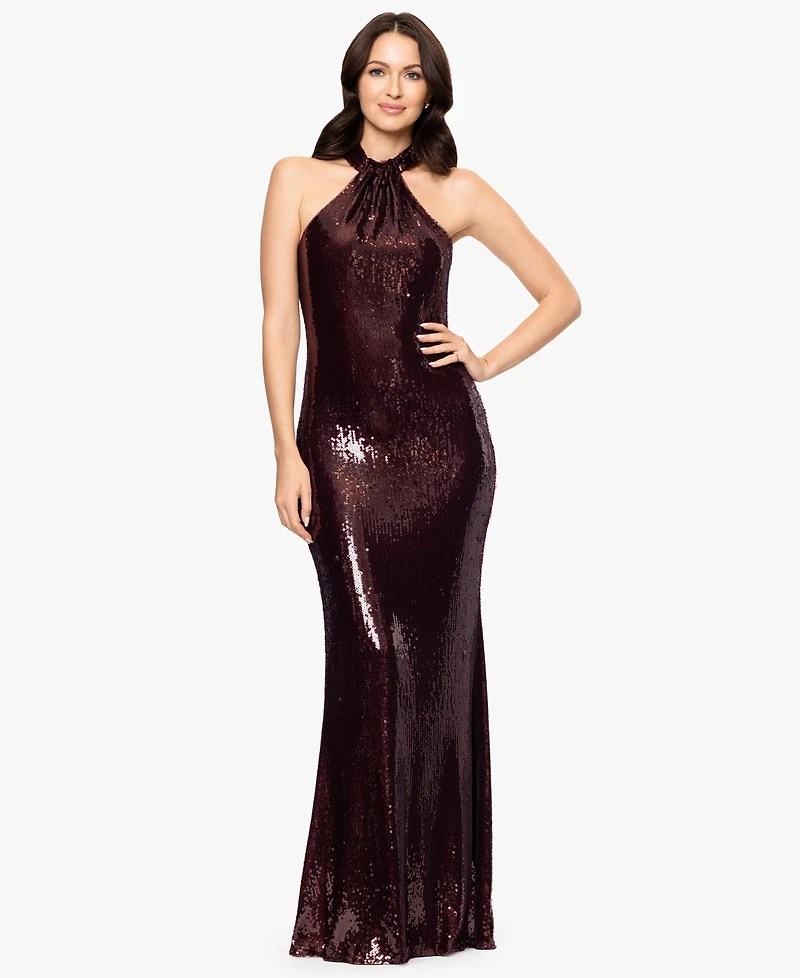 Betsy & Adam Petite Halter Neck Sequin Detail Dress