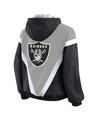 Wear by Erin Andrews Women's Black/Silver Las Vegas Raiders Retro Crinkle Full-Zip Hoodie Windbreaker