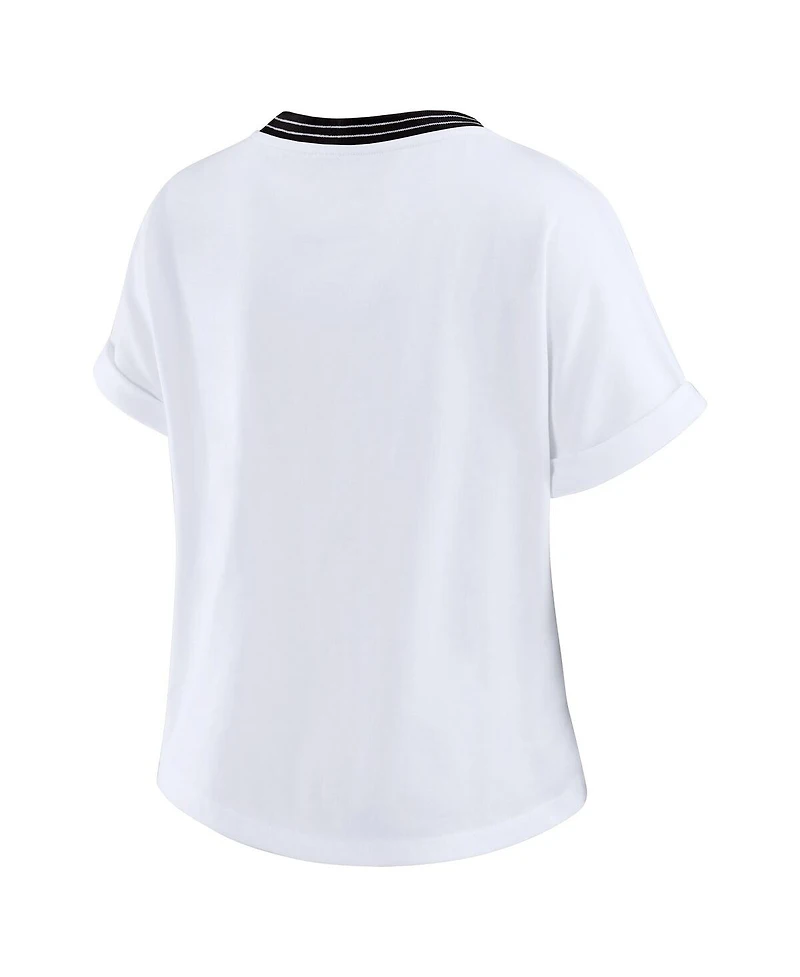 Wear by Erin Andrews Women's White Cincinnati Bengals Cropped Center Stripe Dolman T-Shirt