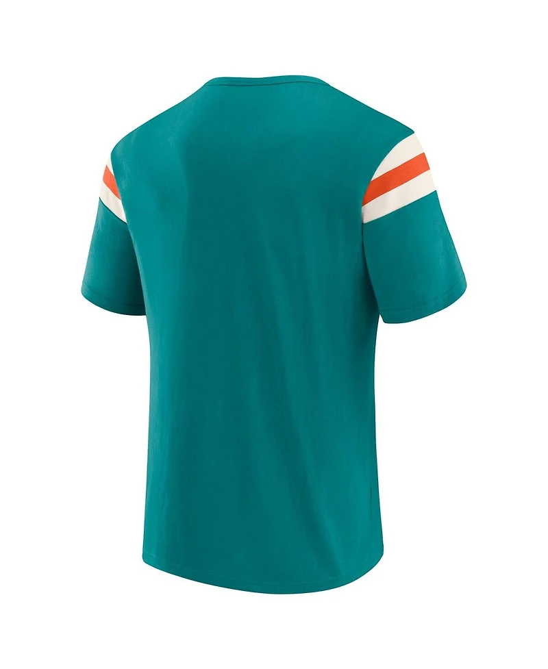 Darius Rucker Collection by Fanatics Men's Aqua Miami Dolphins Distressed Throwback Shoulder Stripe T-Shirt