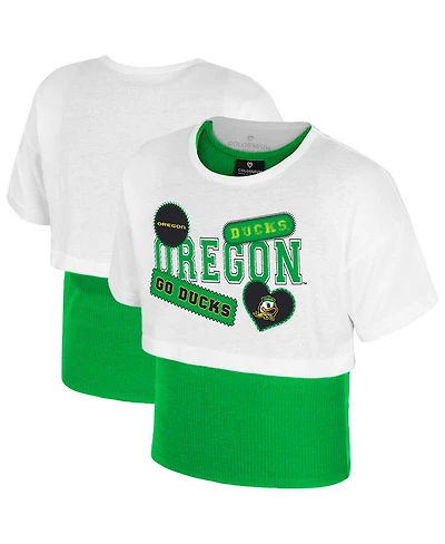 Colosseum Big Girls White Oregon Ducks Gale Cropped 2Fer Top