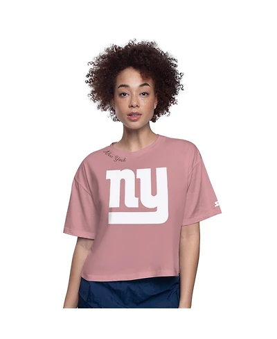 Starter Women's Pink New York Giants Play the Ball Boxy Cropped T-Shirt