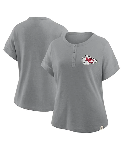 Fanatics Women's Heather Gray Kansas City Chiefs Oversized Hometown Premium Henley Shirt