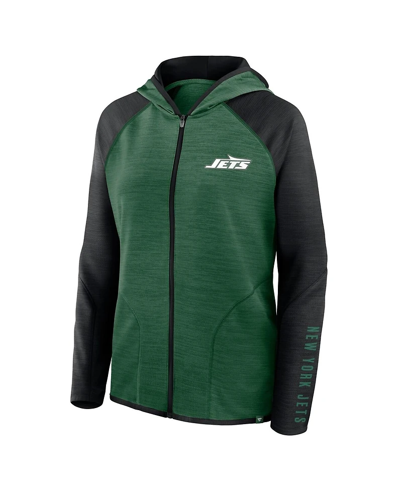 Fanatics Women's Green/Black New York Jets Redzone End Around Pass Raglan Full-Zip Hoodie
