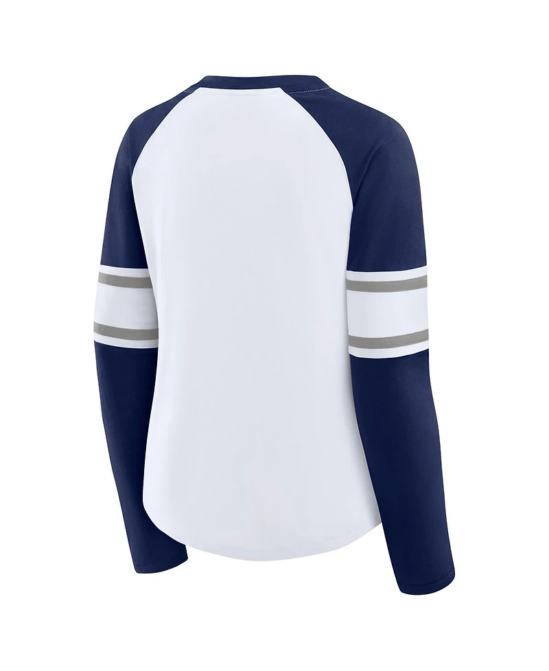 Fanatics Women's White/Navy Dallas Cowboys Redzone Blitz Package Raglan Lace-Up V-Neck Long Sleeve T-Shirt