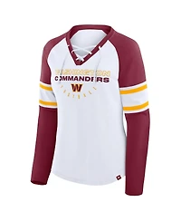 Fanatics Women's White/Burgundy Washington Commanders Redzone Blitz Package Raglan Lace-Up V-Neck Long Sleeve T-Shirt