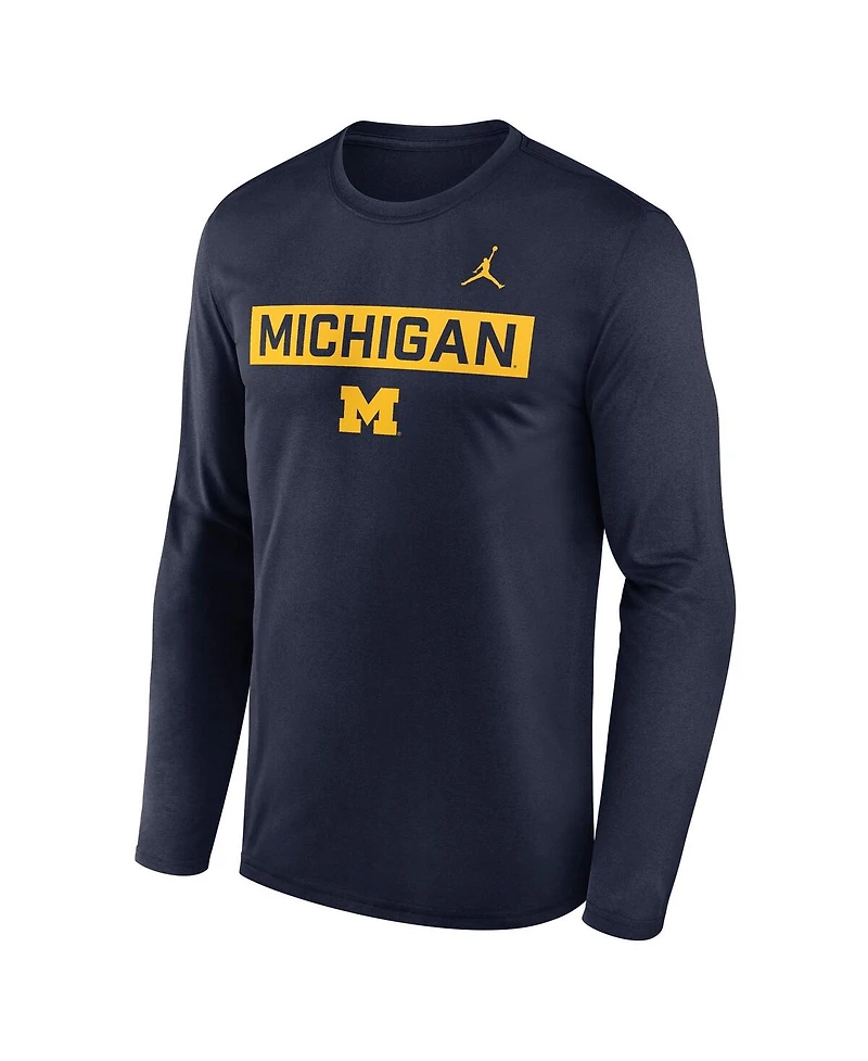 Jordan Men's Navy Michigan Wolverines Primetime Campus 2-Hit Legend Dri-fit Long Sleeve T-Shirt