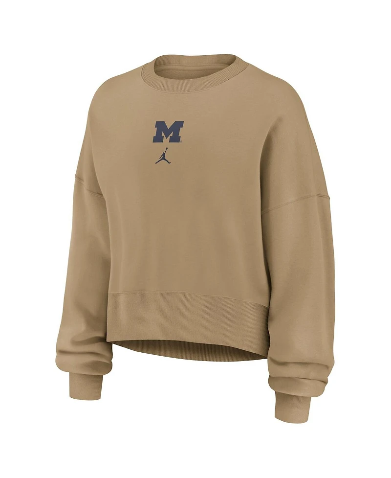 Jordan Women's Tan Michigan Wolverines Oversized Phoenix 2-Hit Pullover Sweatshirt