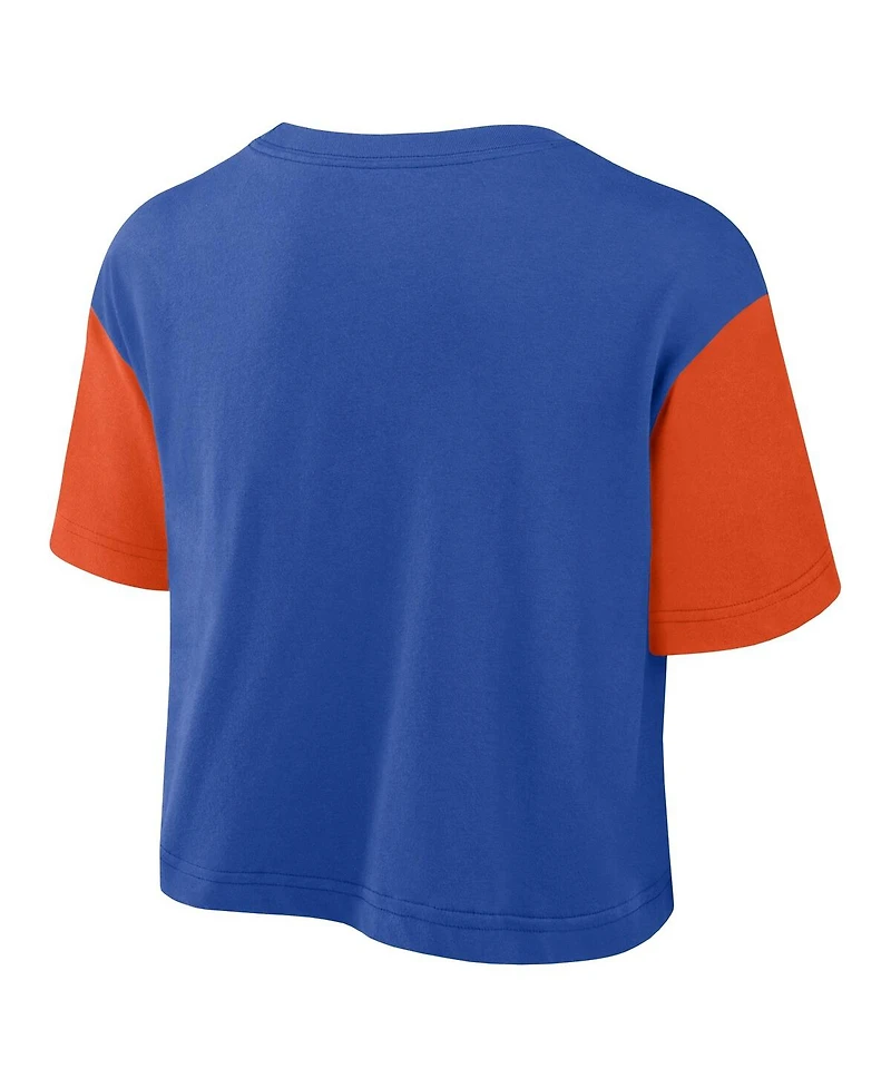 Jordan Women's Royal/Orange Florida Gators Color-Block Script Dri-fit Cropped T-Shirt