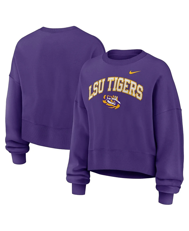Nike Women's Purple Lsu Tigers Oversized Phoenix Arch Pullover Sweatshirt