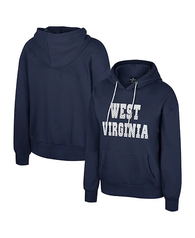 Colosseum Women's Navy West Virginia Mountaineers Reflection Rhinestone Drawcord Pullover Hoodie