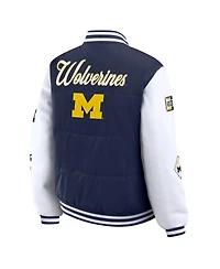 Wear by Erin Andrews Women's Navy Michigan Wolverines Varsity Puffer Jacket
