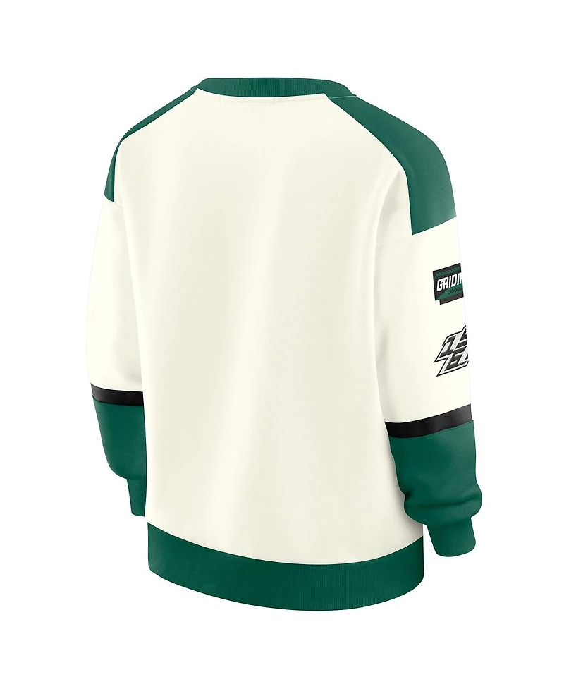 Wear by Erin Andrews Women's Cream New York Jets Racing Crew V-Neck Sweatshirt