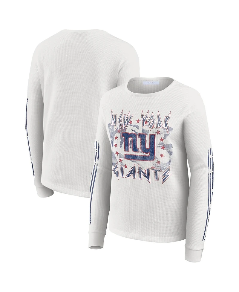 Wear by Erin Andrews Women's White New York Giants Graphic Waffle Long-Sleeve T-Shirt