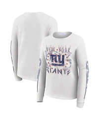Wear by Erin Andrews Women's White New York Giants Graphic Waffle Long-Sleeve T-Shirt