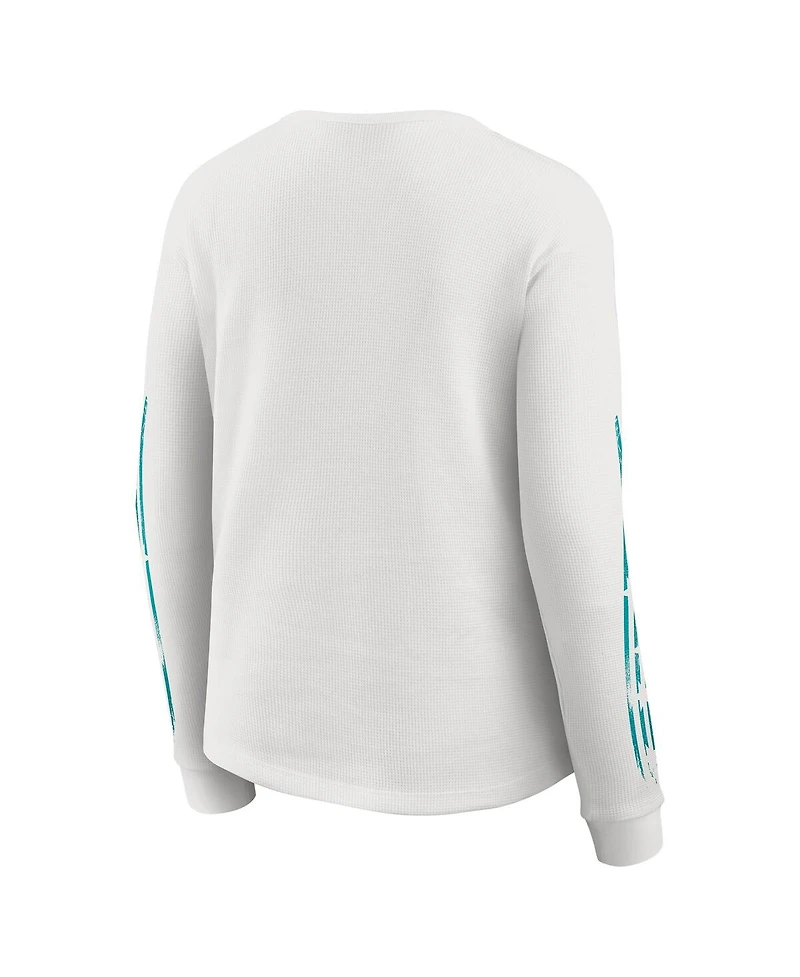 Wear by Erin Andrews Women's White Miami Dolphins Graphic Waffle Long-Sleeve T-Shirt