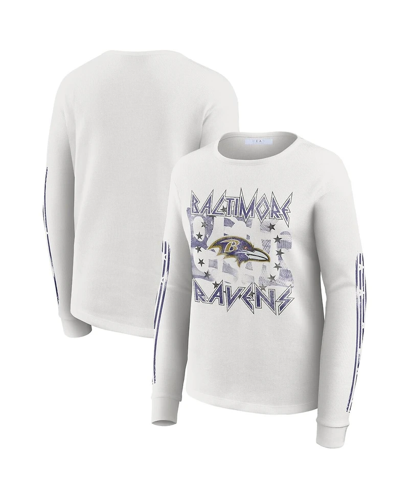 Wear by Erin Andrews Women's White Baltimore Ravens Graphic Waffle Long-Sleeve T-Shirt