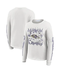 Wear by Erin Andrews Women's White Baltimore Ravens Graphic Waffle Long-Sleeve T-Shirt