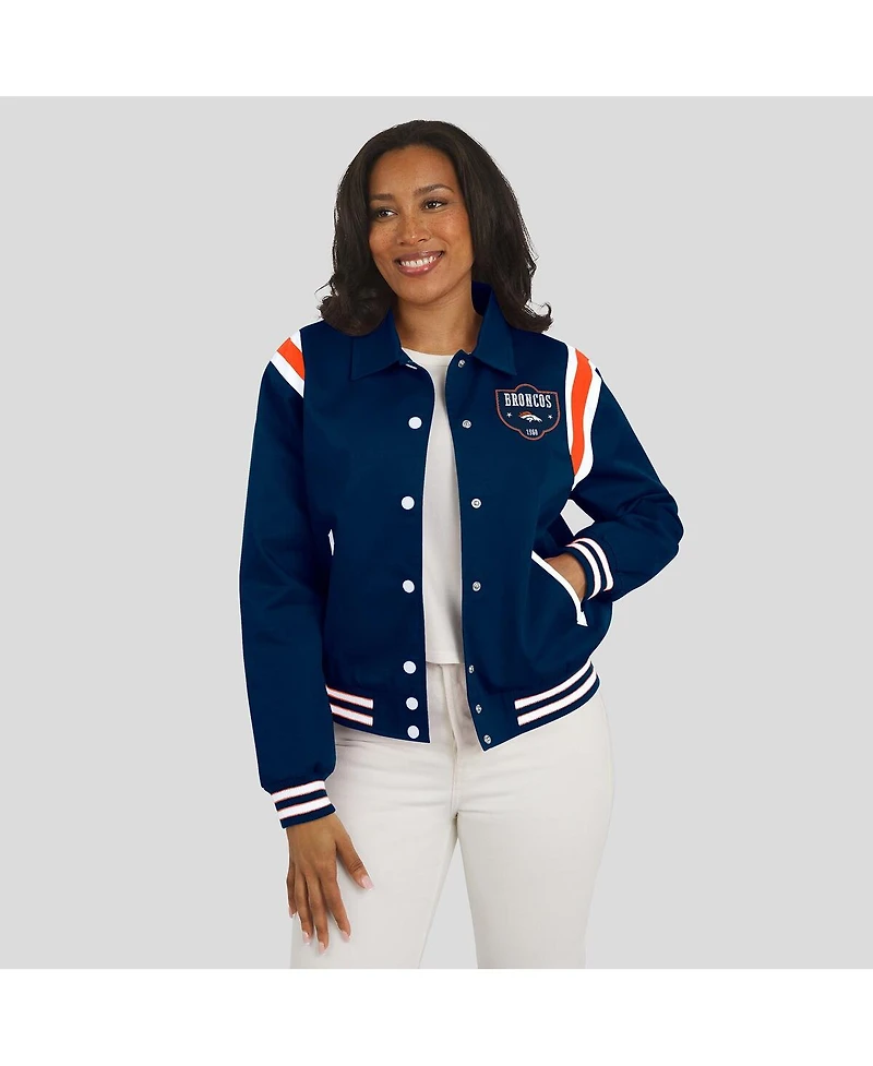 Wear by Erin Andrews Women's Navy Denver Broncos Varsity Lightweight Full-Snap Jacket