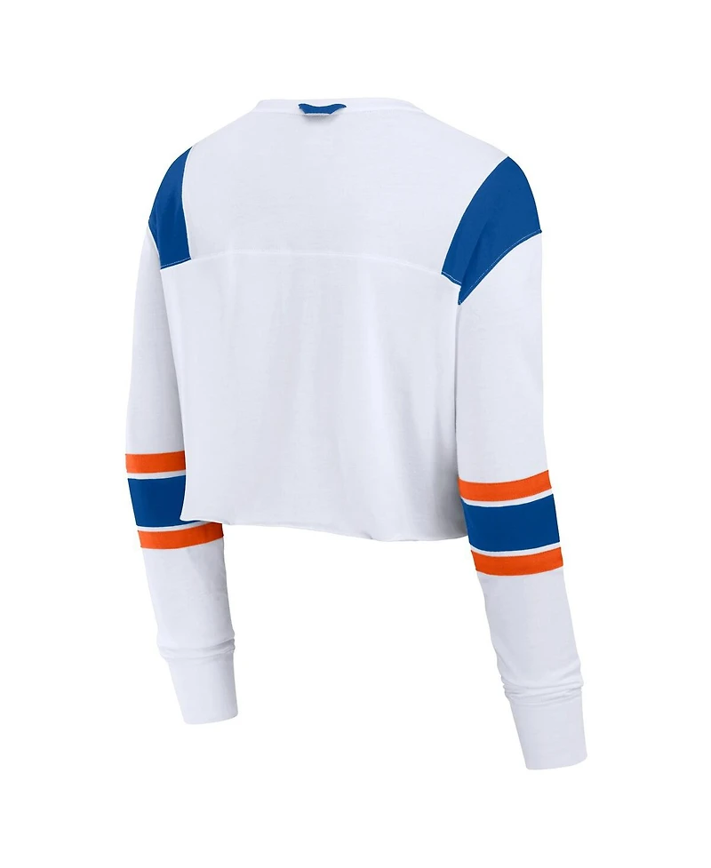 Fanatics Women's White Florida Gators Training Camp Cropped Long Sleeve V-Neck Fashion Top