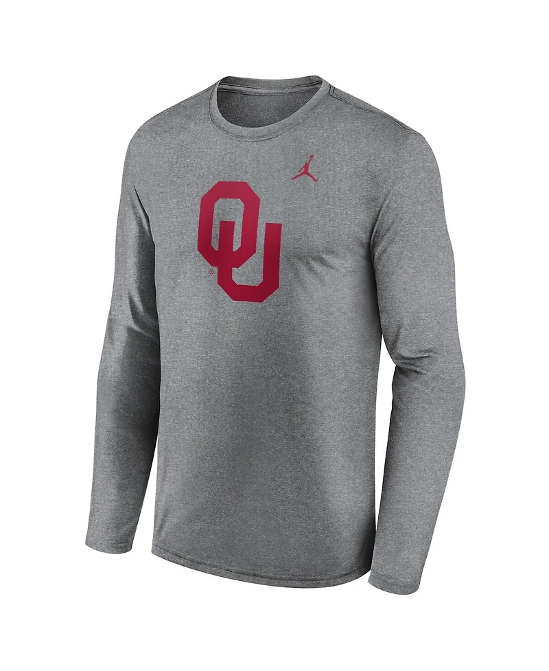 Jordan Men's Heather Gray Oklahoma Sooners Primetime Primary Legend Long Sleeve T-Shirt