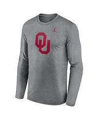 Jordan Men's Heather Gray Oklahoma Sooners Primetime Primary Legend Long Sleeve T-Shirt