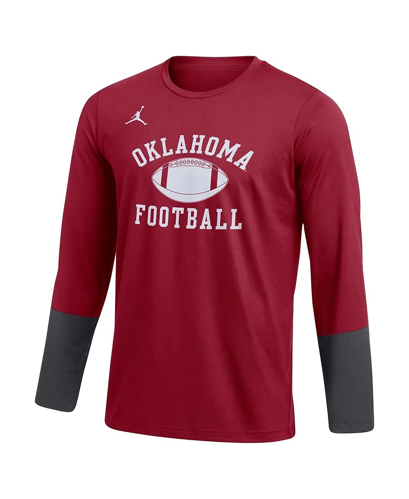 Jordan Men's Crimson Oklahoma Sooners Football Performance Long Sleeve T-Shirt