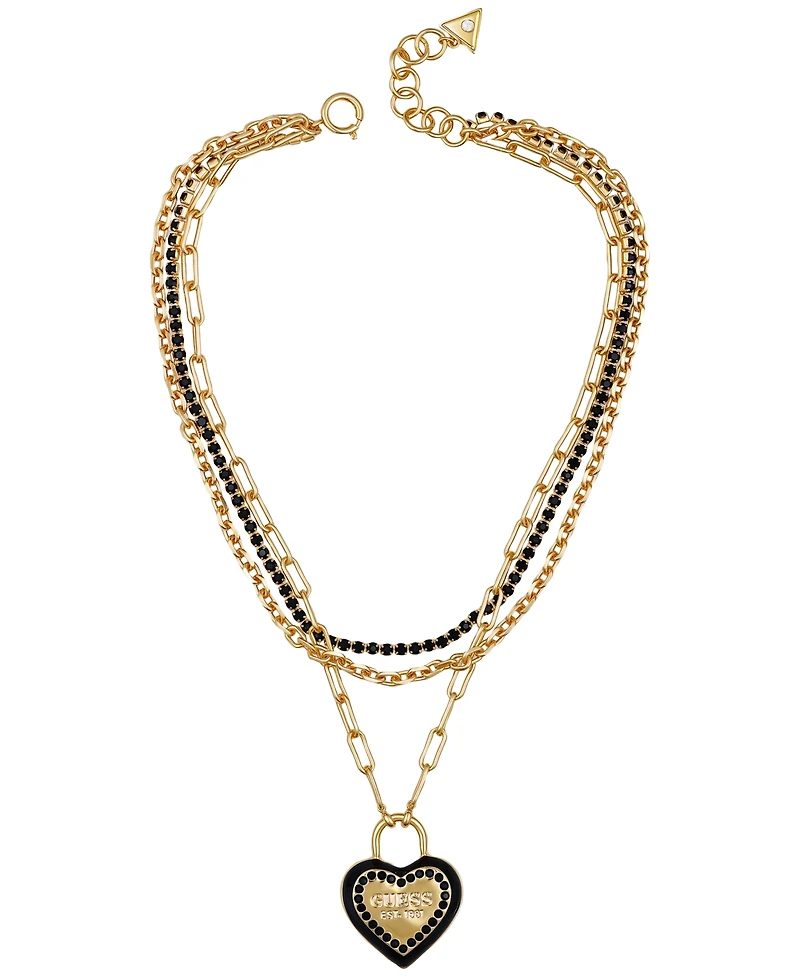 Guess Glass Stone Gold-Tone Triple Layered Crystal Heart Charm Necklace