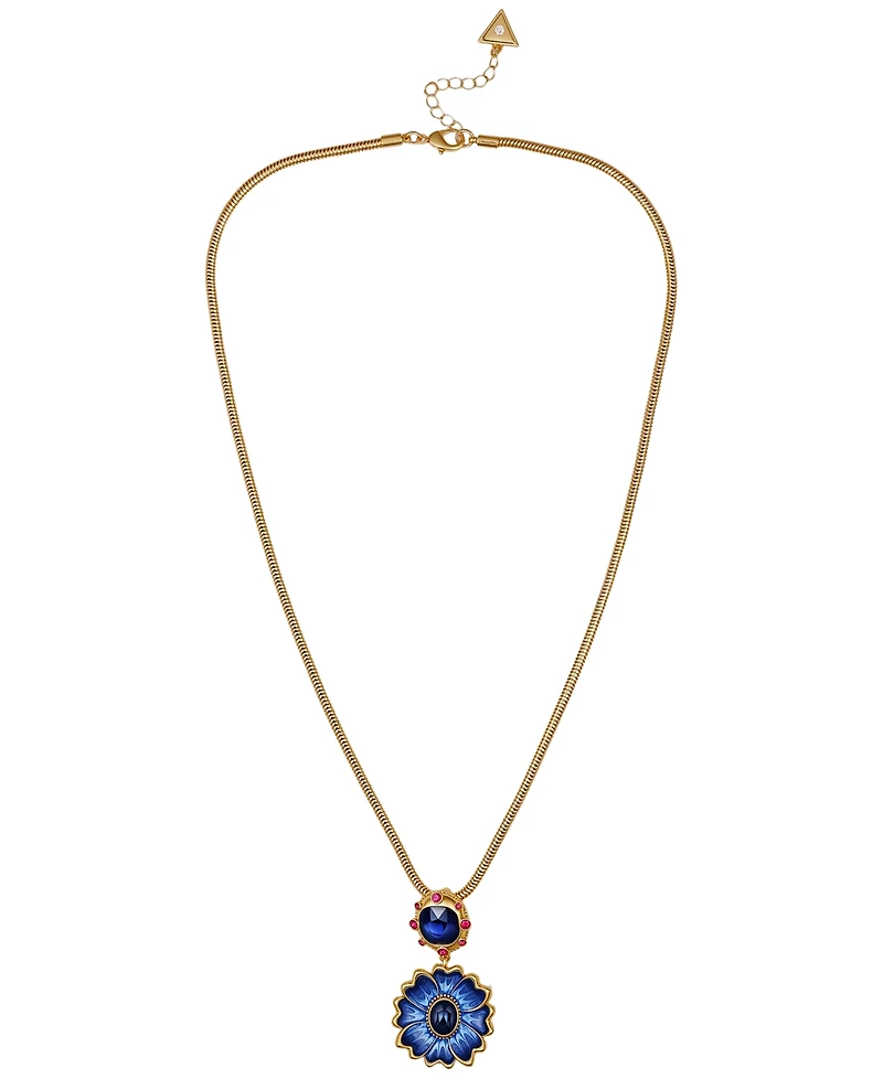 Guess Glass Stone Gold-Tone Floral Drop Necklace