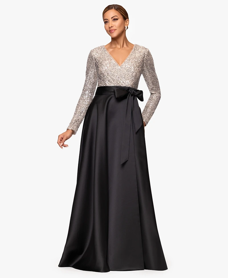 Xscape Petite Sequin Detail V-Neck Maxi Dress