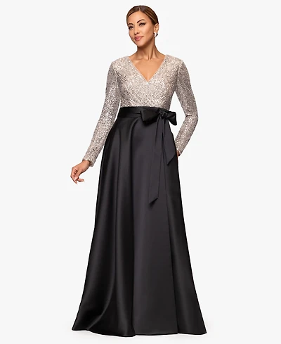 Xscape Petite Sequin Detail V-Neck Maxi Dress