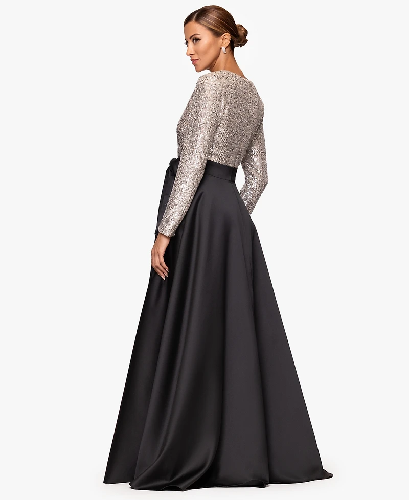 Xscape Petite Sequin Detail V-Neck Maxi Dress