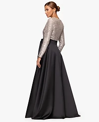 Xscape Petite Sequin Detail V-Neck Maxi Dress