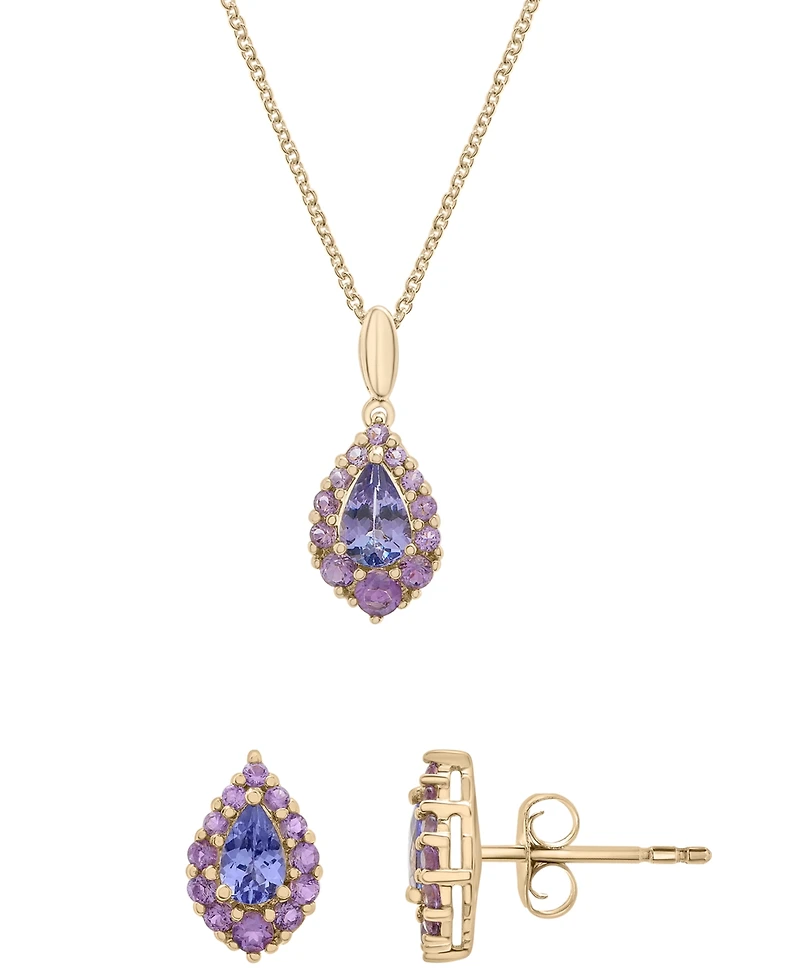 Macy's Women's 2-Piece Set Tanzanite (1-3/8 ct. t.w.) and Amethyst (5/8 ct. t.w.) Pendant Neckless with Matching Earrings in 14K Gold-Plated Over Ster