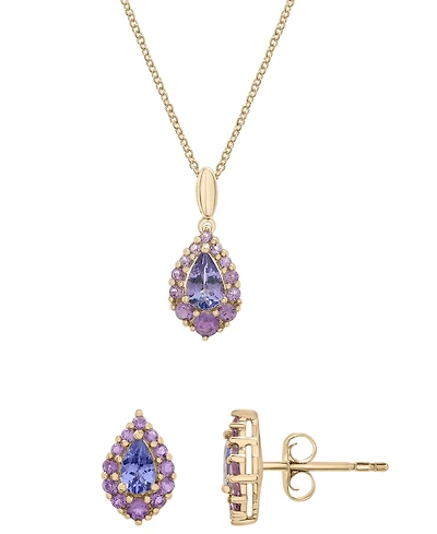 Macy's Women's 2-Piece Set Tanzanite (1-3/8 ct. t.w.) and Amethyst (5/8 ct. t.w.) Pendant Neckless with Matching Earrings in 14K Gold-Plated Over Ster