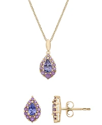 Macy's Women's 2-Piece Set Tanzanite (1-3/8 ct. t.w.) and Amethyst (5/8 ct. t.w.) Pendant Neckless with Matching Earrings in 14K Gold-Plated Over Ster