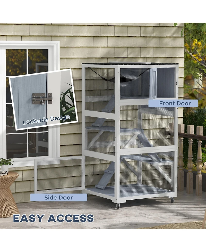PawHut Catio, Outdoor Cat Enclosure House on Wheels with Hammock,