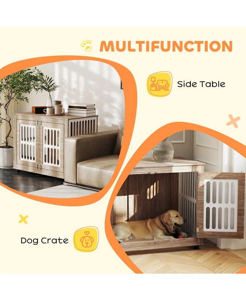 PawHut Dog Crate Furniture, 39" Dog Kennel with 2 Doors,