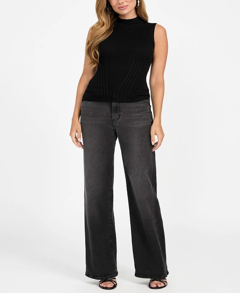 Guess Women's Mock Neck Sleeveless Seamless Sweater