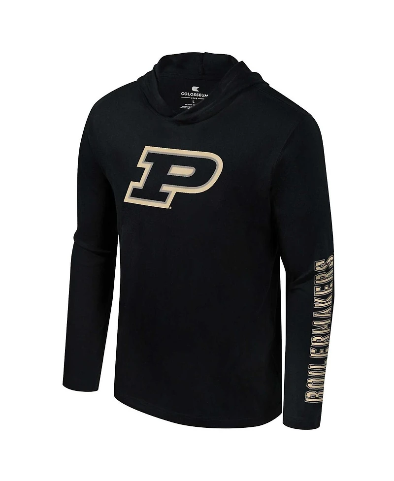 Colosseum Men's Black Purdue Boilermakers Color Pop Active Blend 2-Hit Long Sleeve Hooded T-Shirt