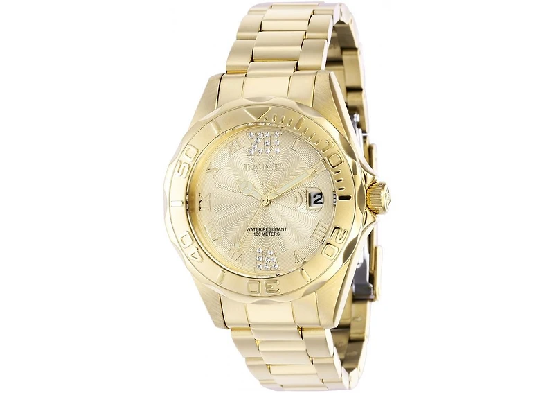 Invicta Women's 42739 Pro Diver Quartz 3 Hand Gold Dial Watch
