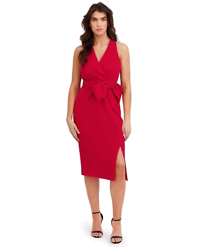 London Times Petite Bow Detail Sleeveless Midi Dress