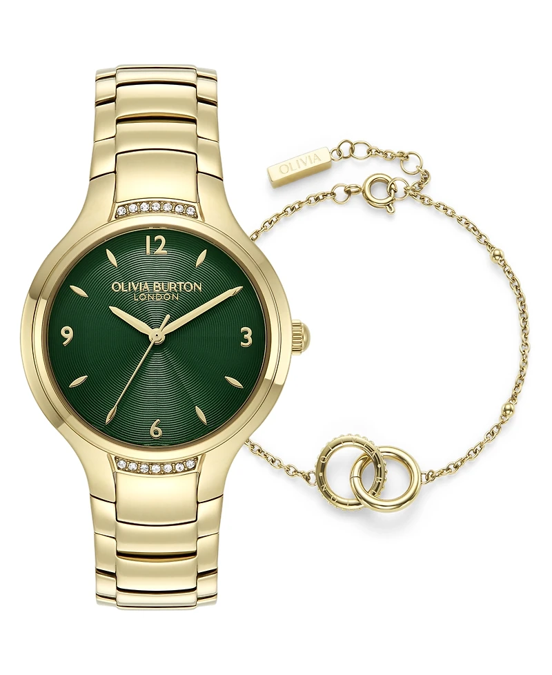 Olivia Burton Women's Gift Set Gold Tone Stainless Steel Bracelet Watch, 34mm
