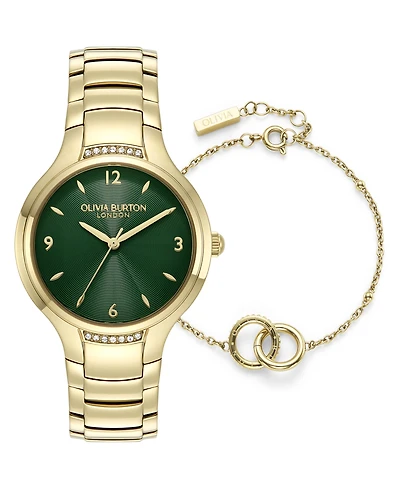 Olivia Burton Women's Gift Set Gold Tone Stainless Steel Bracelet Watch, 34mm