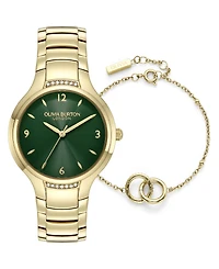 Olivia Burton Women's Gift Set Gold Tone Stainless Steel Bracelet Watch, 34mm