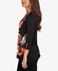 Ruby Rd. Petite Button Sleeve Bold Floral Top
