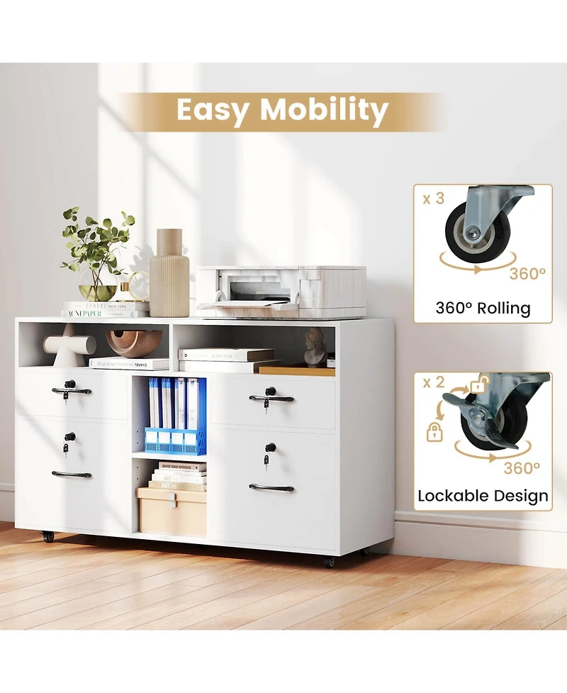 Costway File Cabinet with Lock 4 Drawers Fits Files A4/Letter Size Adjustable Shelf