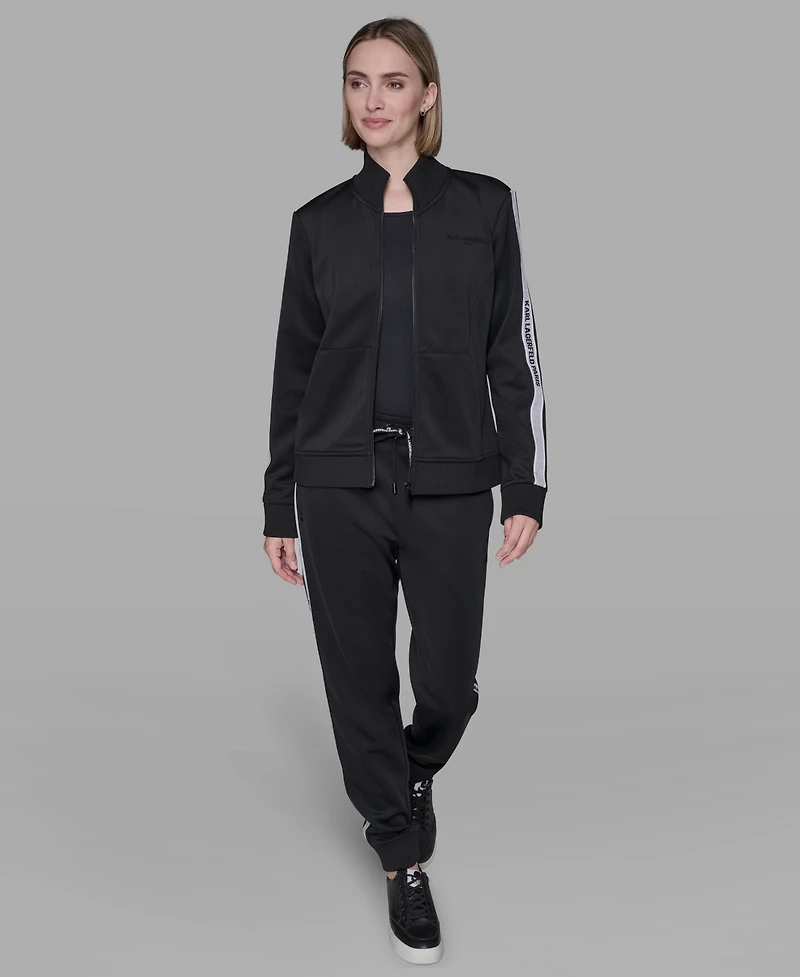 Karl Lagerfeld Paris Women's Logo Tape Zip Up Jacket